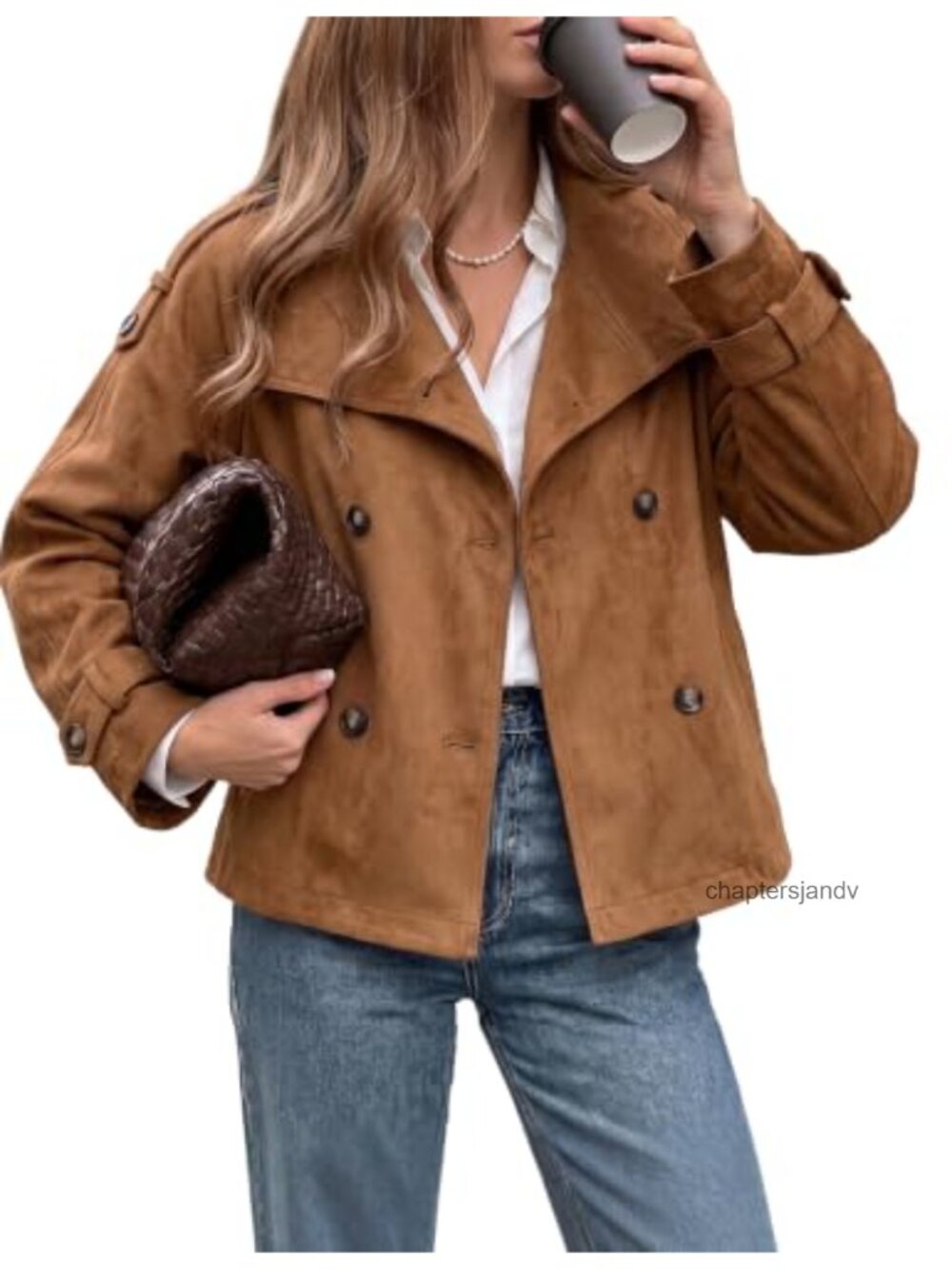Faux Suede Trench Coat Funnel Neck Cropped Button Jacket